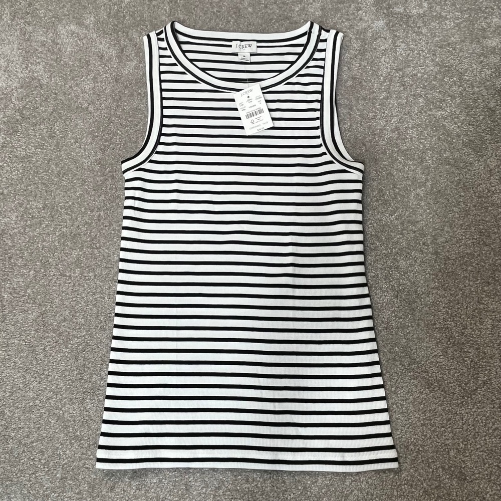 J.Crew Tank Top Womens S White Black NWT Striped Ribbed Crew Neck CH264 - Picture 3 of 7